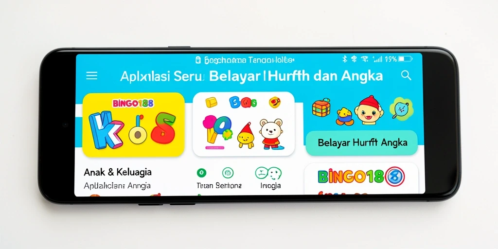 Tampilan aplikasi BINGO188 untuk belajar huruf dan angka.